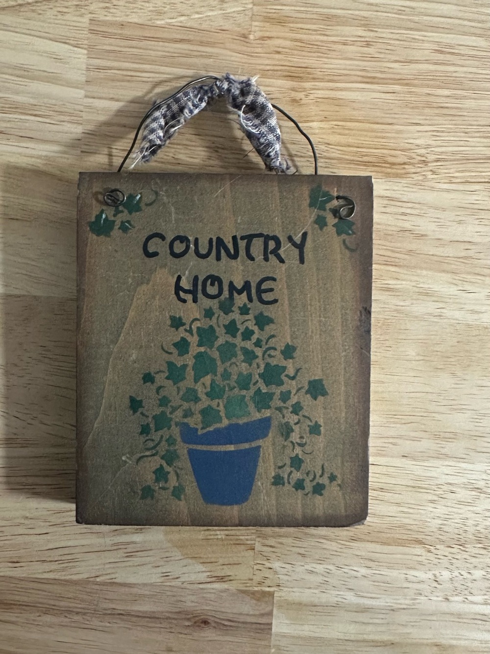 Country Home Cottage Core Wooden Wall Plaque in Green and Blue